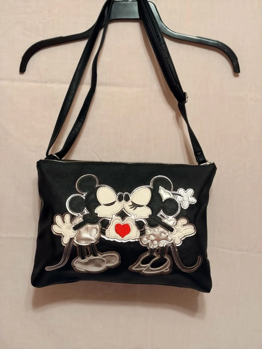 Black Mickey & Minnie Kiss Crossbody Bag - Disney Design